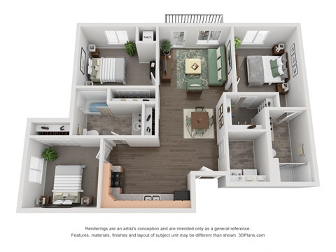 Floor plan for 3 beds, 2 baths, 1120 sqft